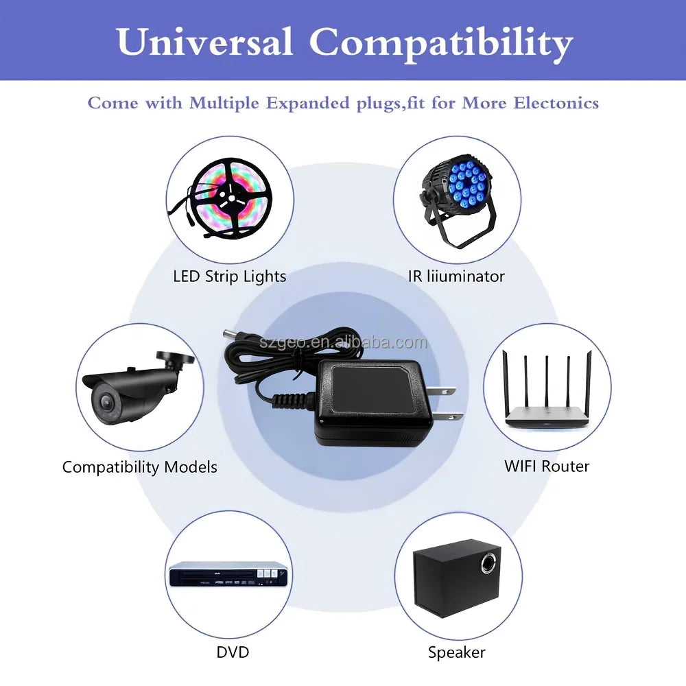 5V 2A AC to DC Wall-mounted Power Adapter US Plug with Multiple Interchangeable Plugs,Wide Compatibility for Various Electronics