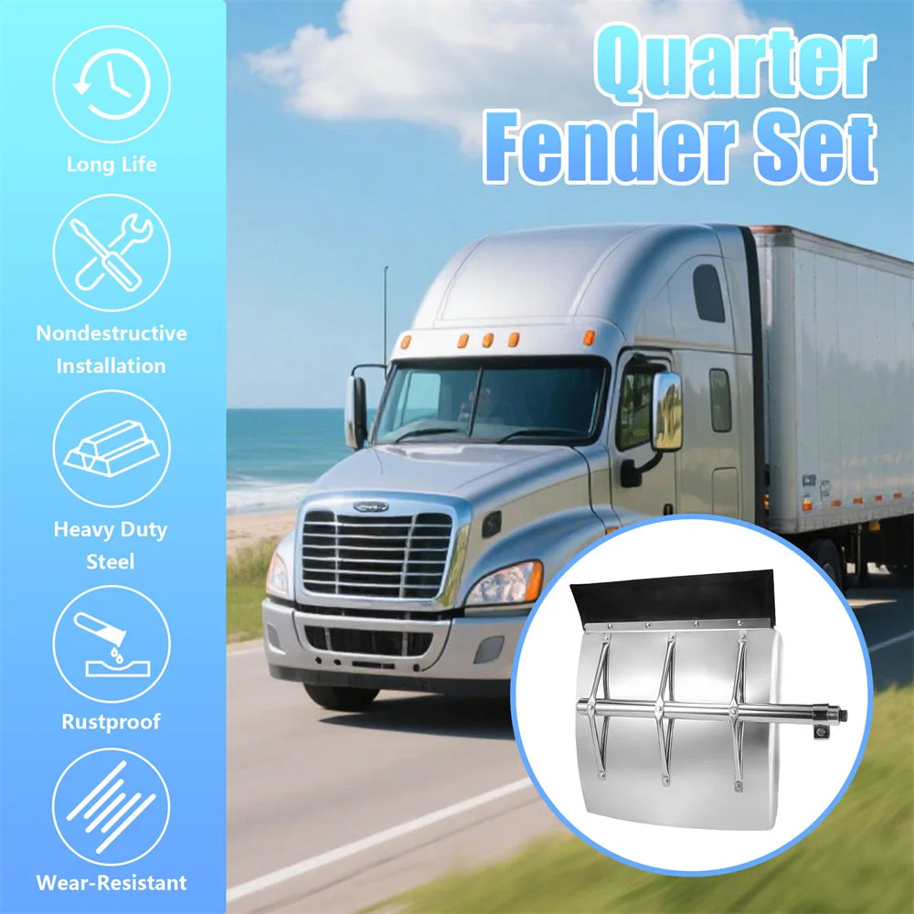 24"x24" Stainless Steel Quarter Fender Set Mud Flap Hangers with Single Bolt Mounting Brackets Fit for Semi Truck Trailer, 2PCS