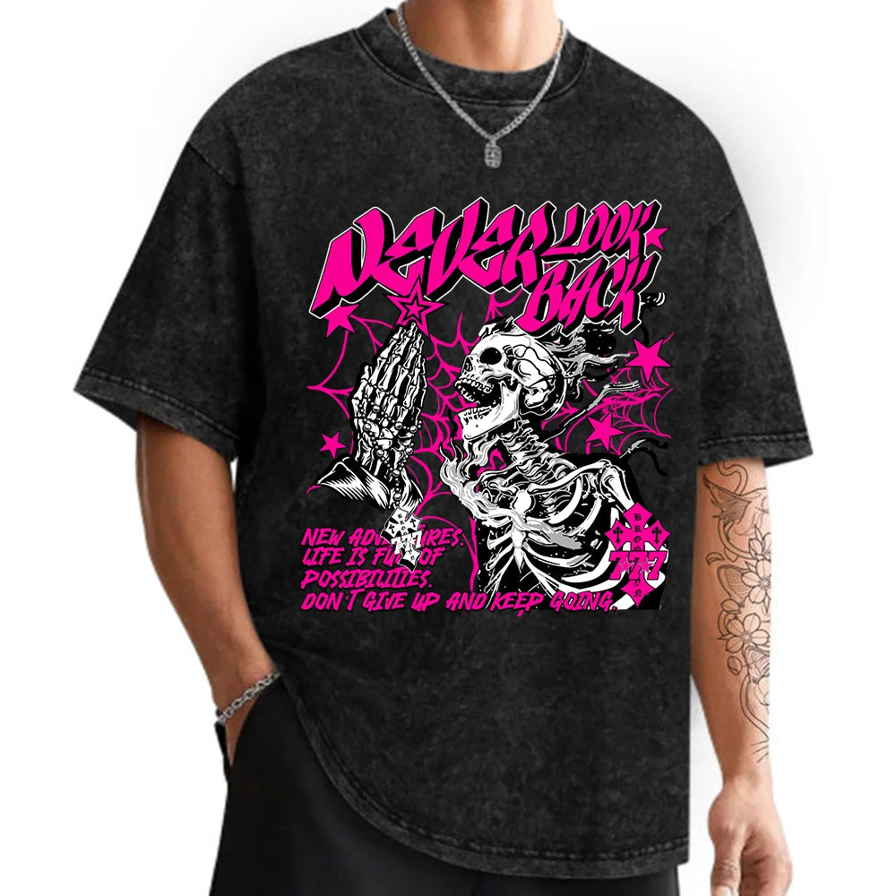 Free Shipping Custom 200 Gsm Black Cotton Tshirt Washed Black Short Sleeve Casual Loose Fit Street Style Tee
