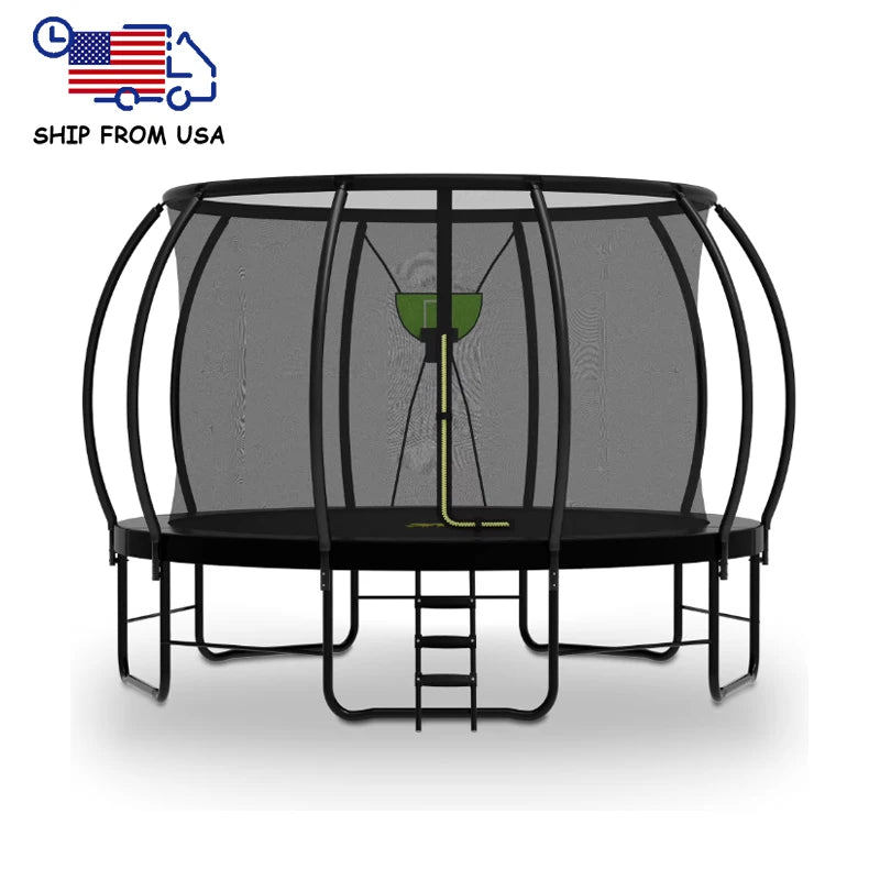 Zoshine 12-foot Heavy Duty Trampoline Pumpkin Style Safe and Stable Elastic Trampoline With Non-slip Ladder and Basketball Hoop