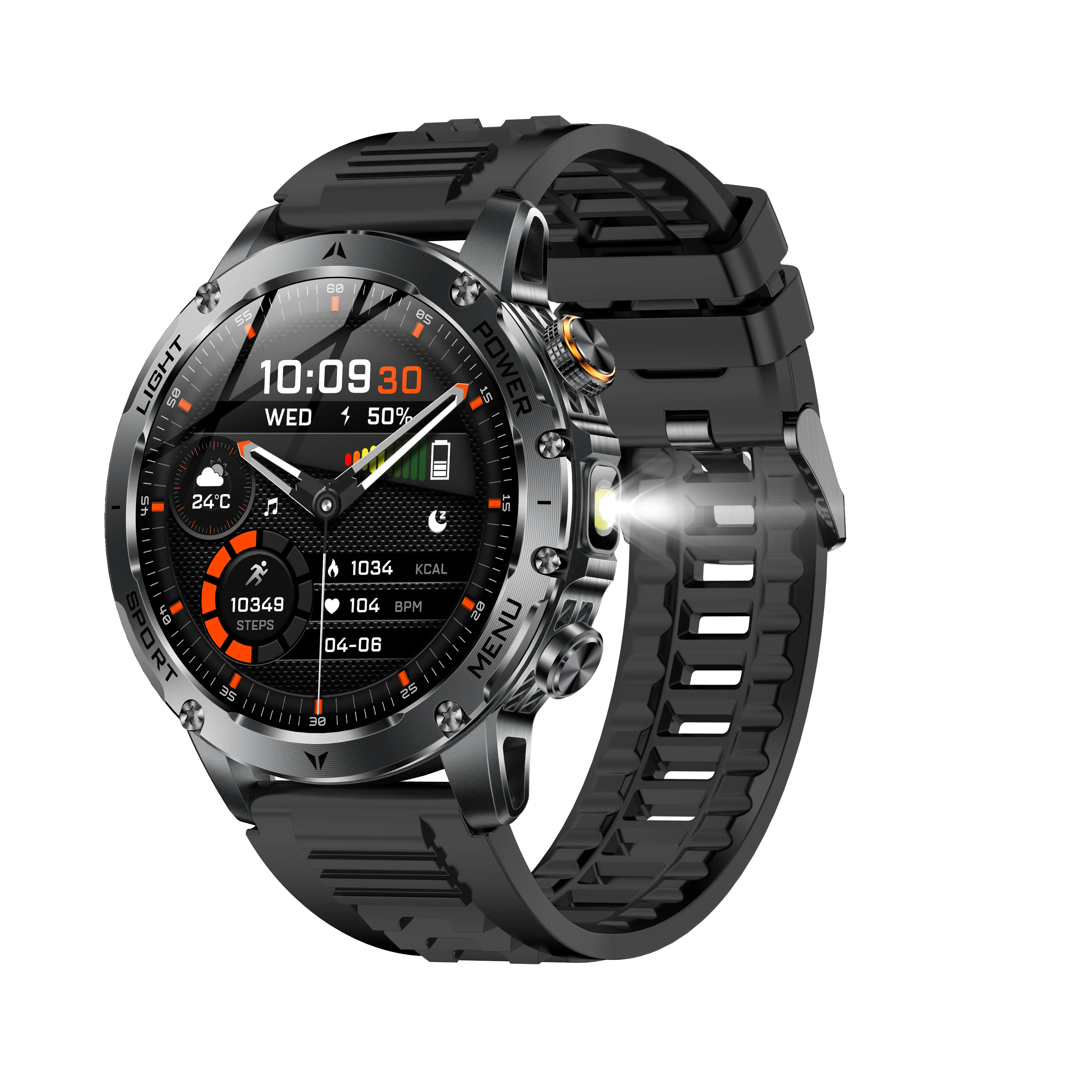 AK87 Outdoor Smart Watch Big Screen 1.7" HD Large Screen 100+ Sports BT Call Flashlight Compass Fitcloudpro IP68 SOS Smartwatch