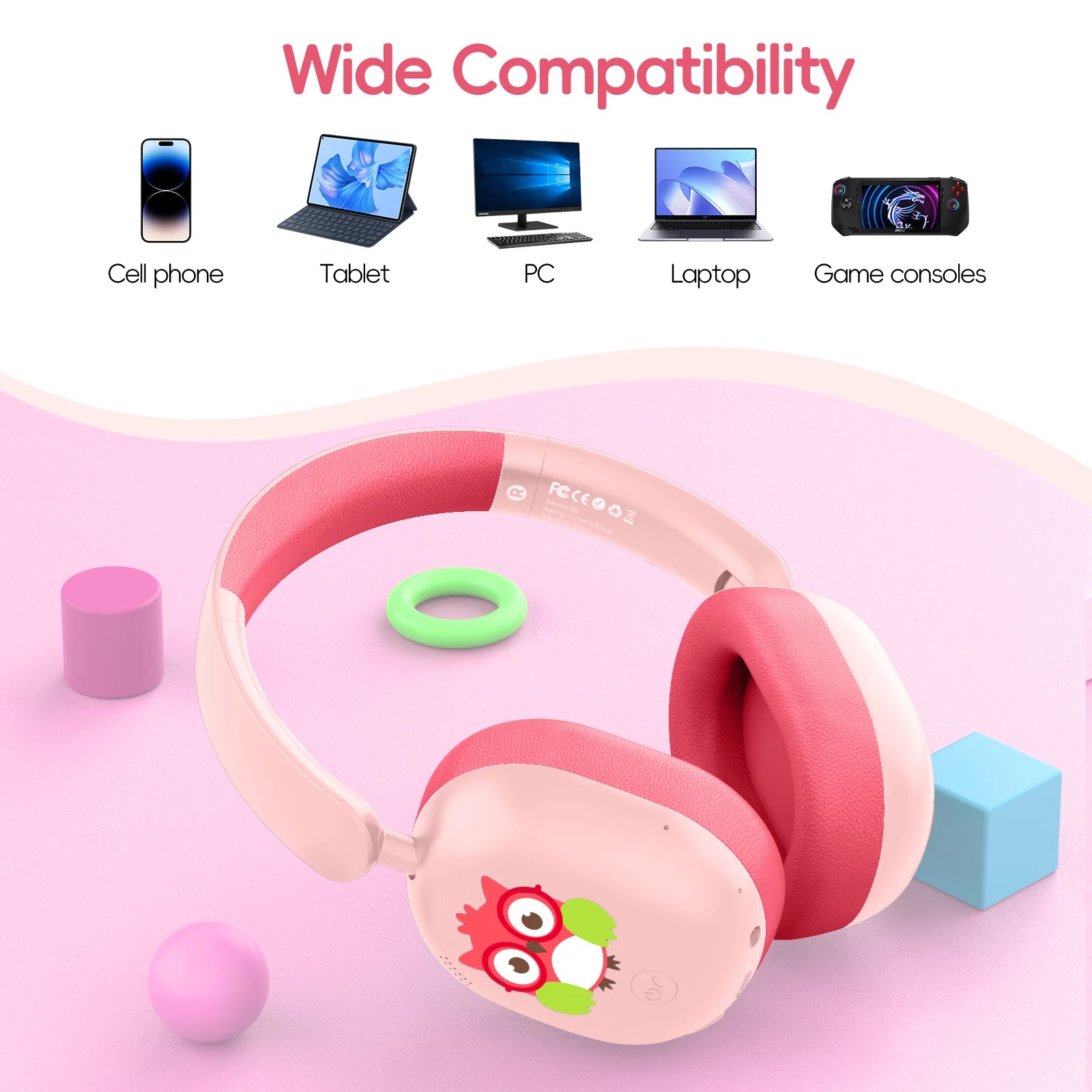 LOBKIN Kids Headphones Sports Wireless Over-Ear Foldable Design for 5.4 Hi-Fi Sound 20+ Hours Playtime 85dB Safe Volume