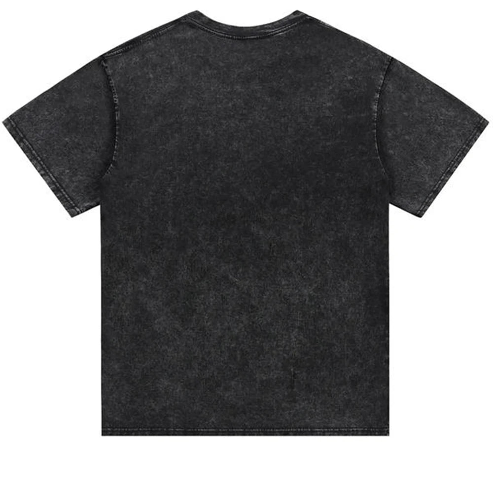 Free Shipping Custom 200 Gsm Black Cotton Tshirt Washed Black Short Sleeve Casual Loose Fit Street Style Tee