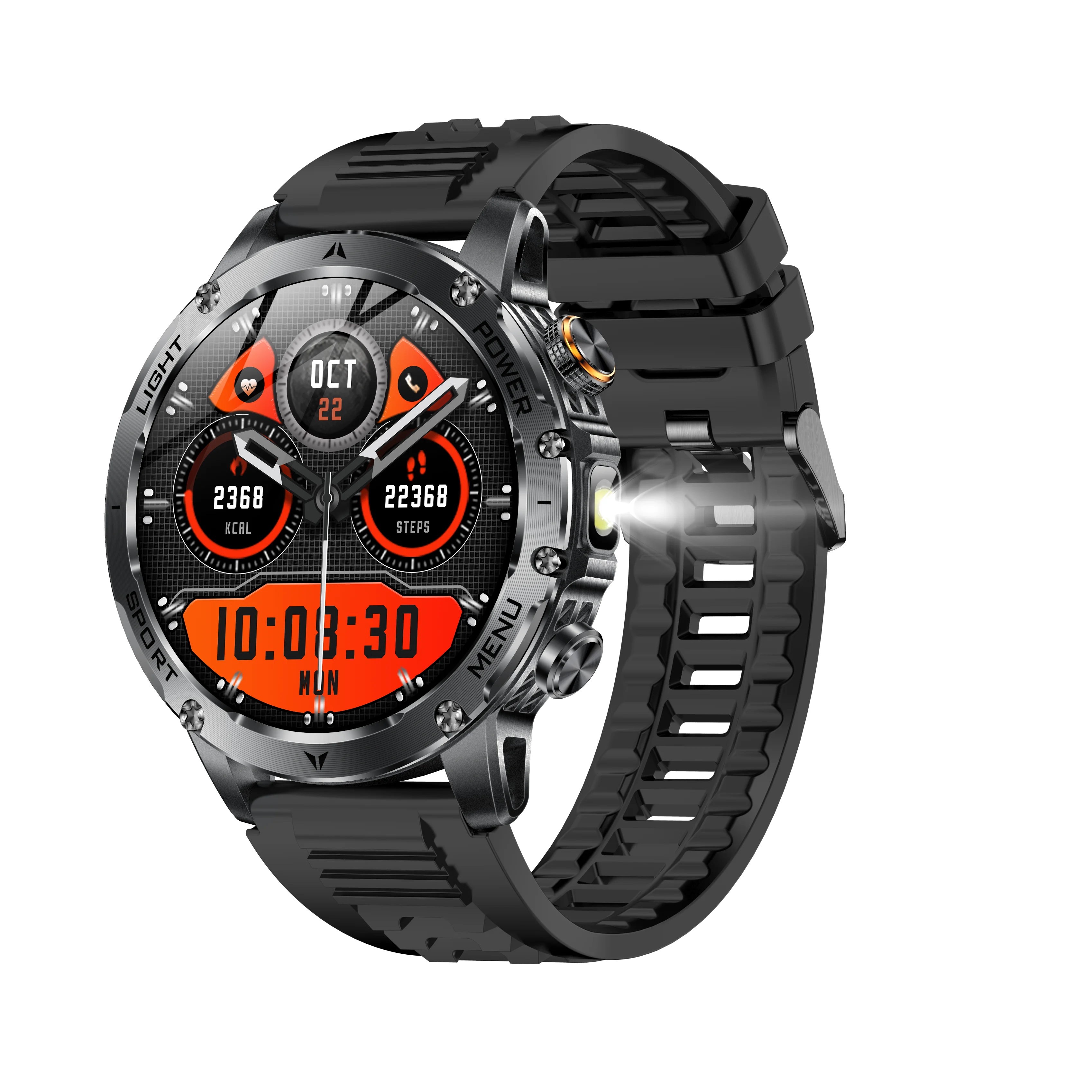 AK87 Outdoor Smart Watch Big Screen 1.7" HD Large Screen 100+ Sports BT Call Flashlight Compass Fitcloudpro IP68 SOS Smartwatch