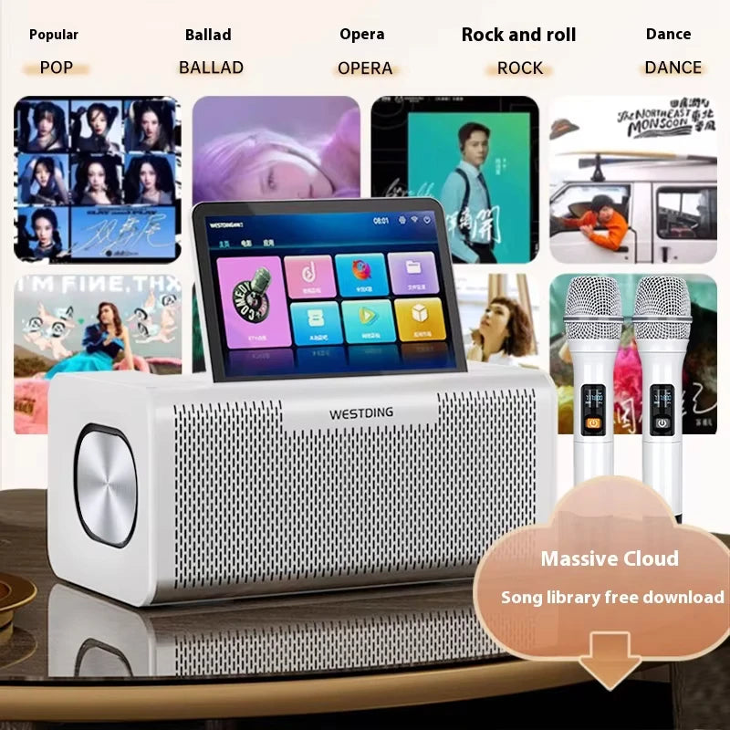 2025 All-in-One KTV Touch Screen Wireless Smart Party Bluetooth Android System Powerful Machine Karaoke Players Speaker With Mic