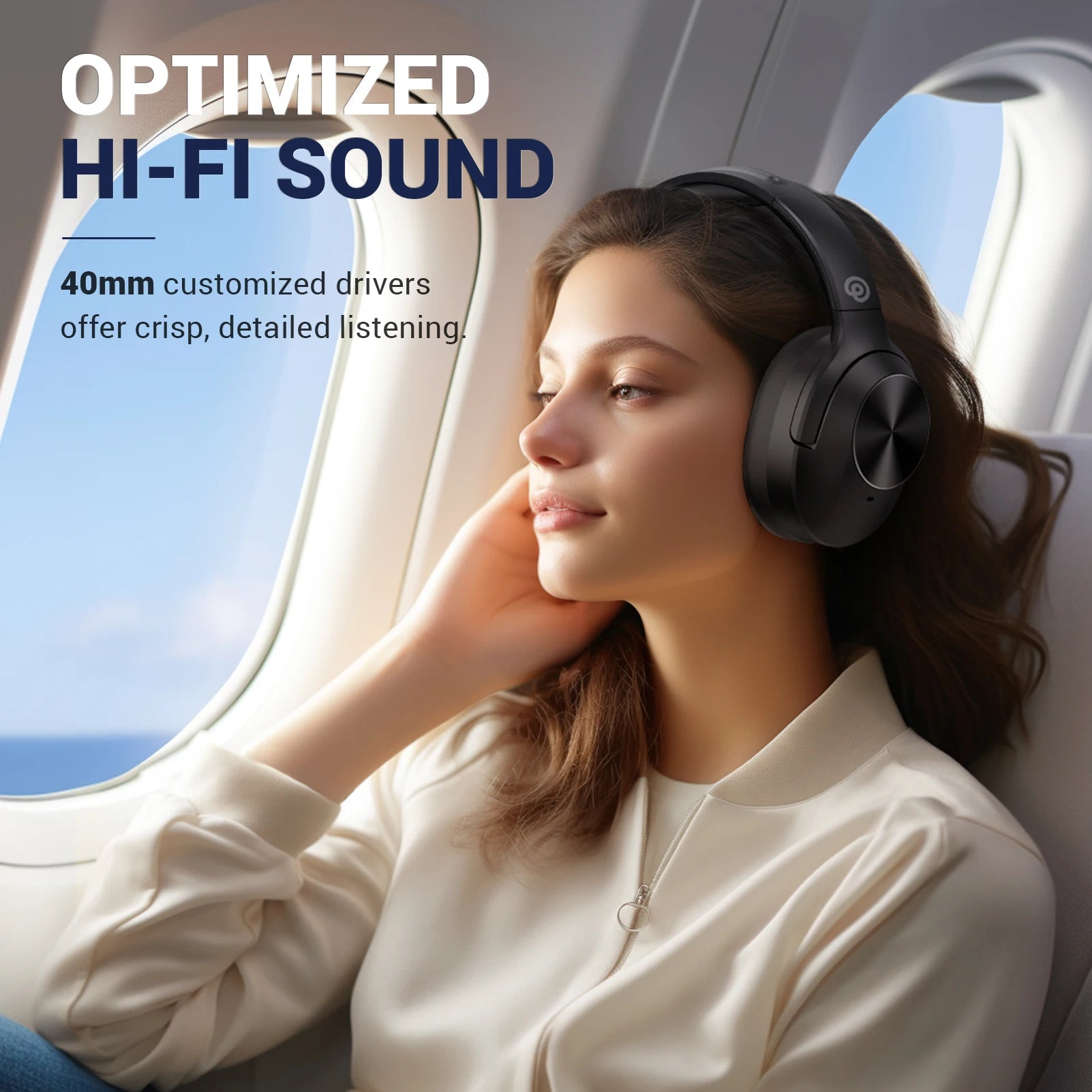 Hybrid Noise Cancelling Headphones with Deep Bass Wireless Headphones with Hi-Fi Audio,Memory Foam Ear Cups and 30H Play Time