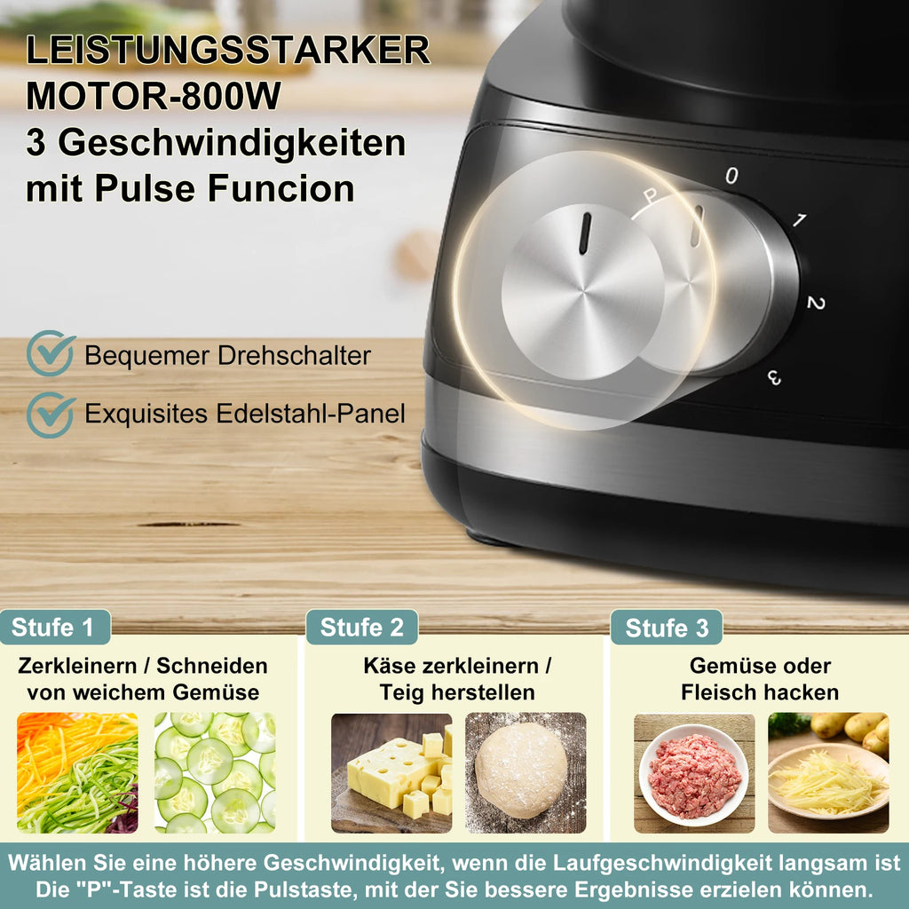 Black/Silver Food Processor, 6-in-1 Food Processor and Blender Multifunctional for Chopping,Slicing,Shredding and Kneading Dough