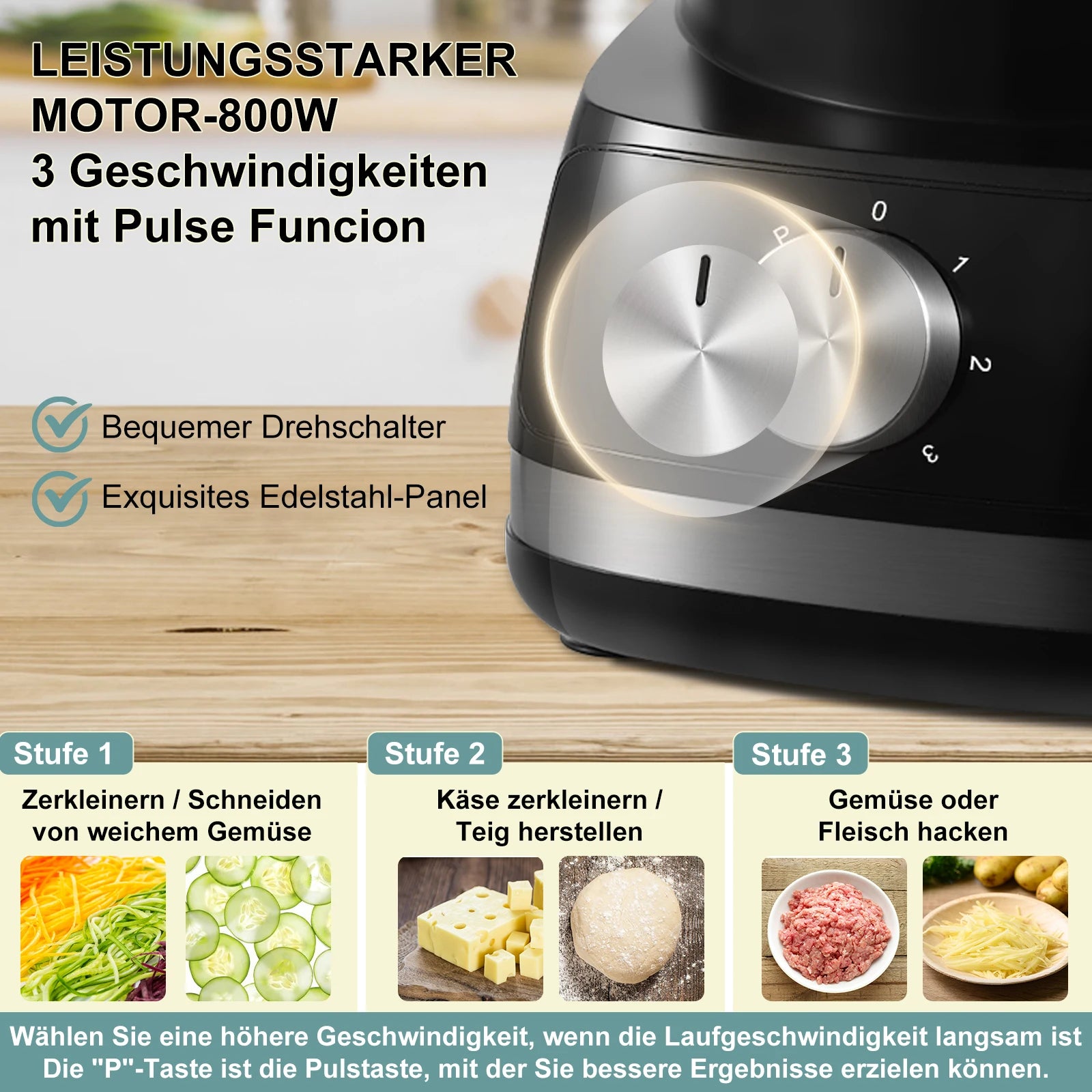 Black/Silver Food Processor, 6-in-1 Food Processor and Blender Multifunctional for Chopping,Slicing,Shredding and Kneading Dough