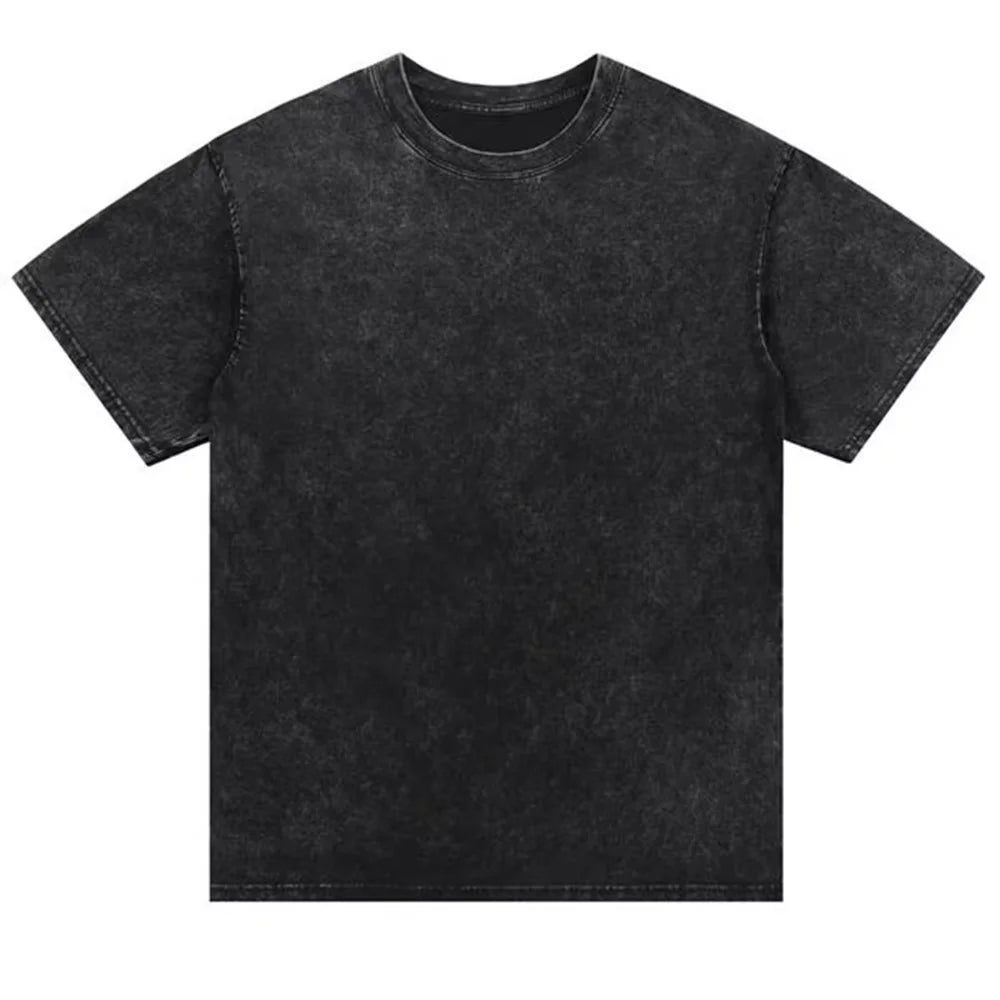Free Shipping Custom 200 Gsm Black Cotton Tshirt Washed Black Short Sleeve Casual Loose Fit Street Style Tee