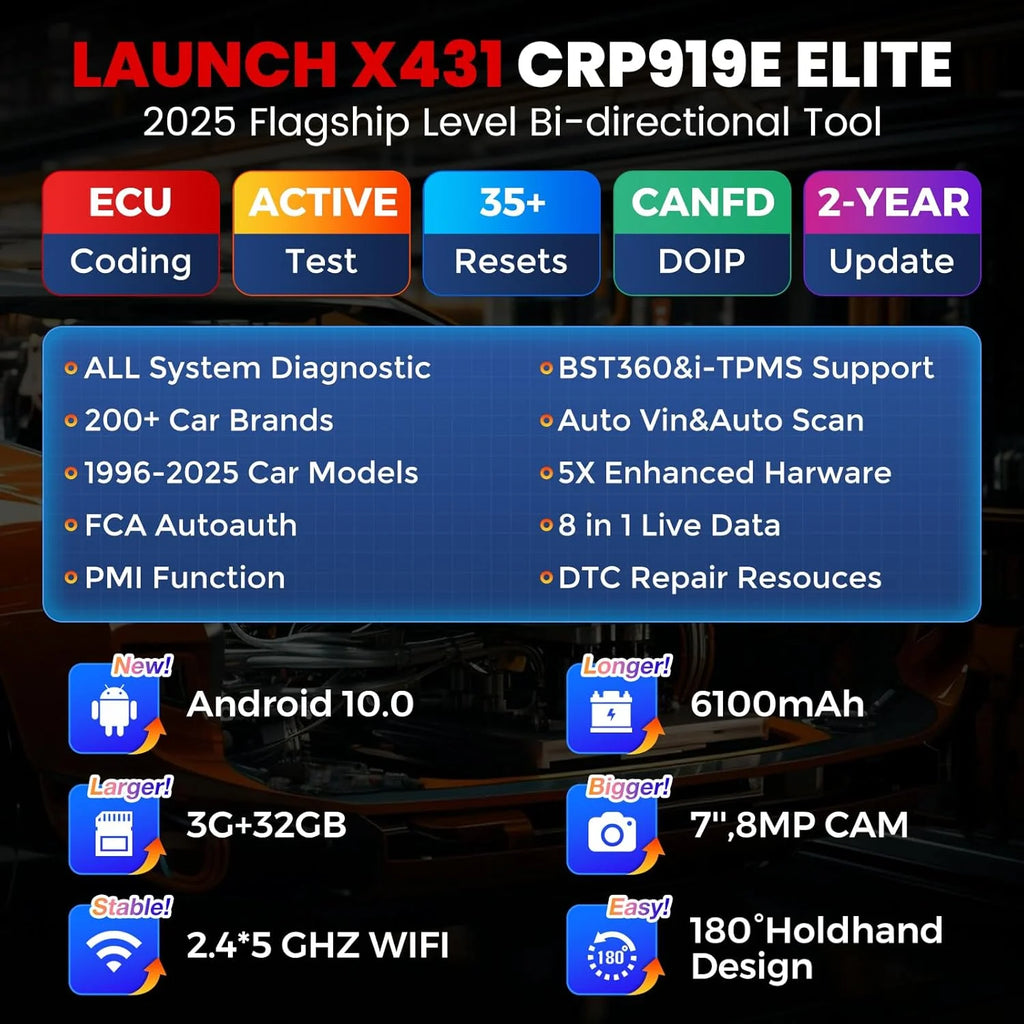 EU Warehouse LAUNCH X431 CRP919E Elite Bidirectional Scan Tool with 35+ Resets 2-Years Free Update