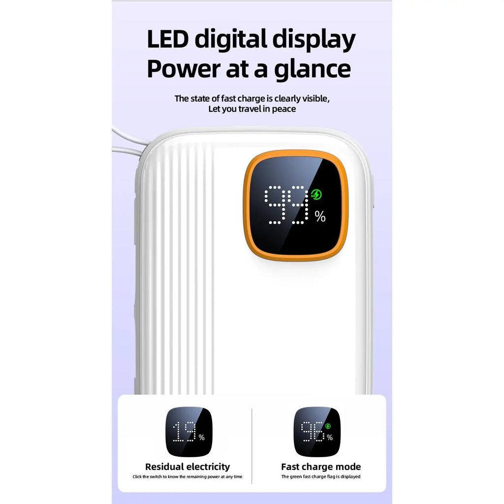 High Capacity 10000mAh Plastic Li-Polymer Battery Outdoor Portable Power Bank LED Display Screen Fast Charging 3A Current 25W