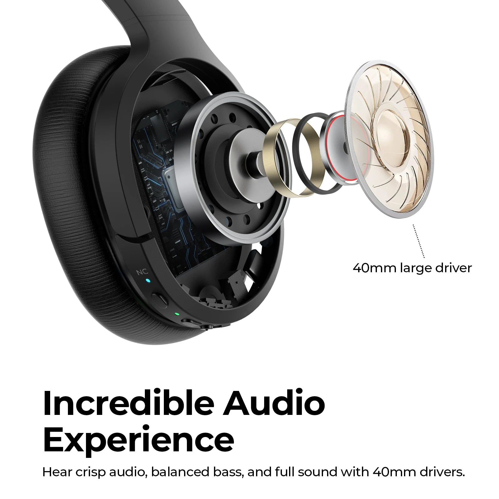 Hybrid ANC Wireless Headphones Over-ear BT5.2 Headset 35H Long Playtime Earphones