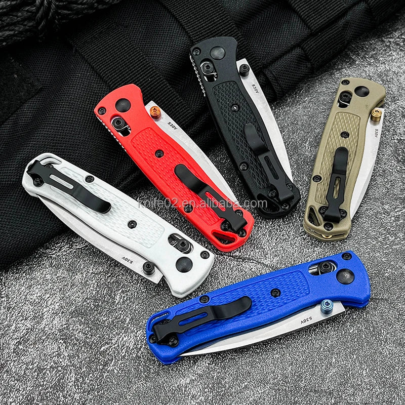 BM-Mini BUGOUT 533 Silver Blade Pocket Folding Knife Outdoor Camping EDC Tool Lightweight Anti Slip Camping Knife