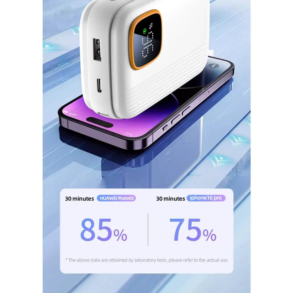 High Capacity 10000mAh Plastic Li-Polymer Battery Outdoor Portable Power Bank LED Display Screen Fast Charging 3A Current 25W