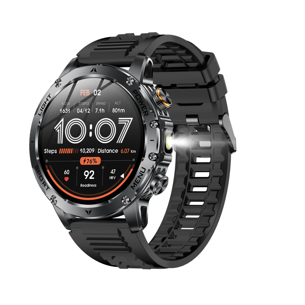 AK87 Outdoor Smart Watch Big Screen 1.7" HD Large Screen 100+ Sports BT Call Flashlight Compass Fitcloudpro IP68 SOS Smartwatch