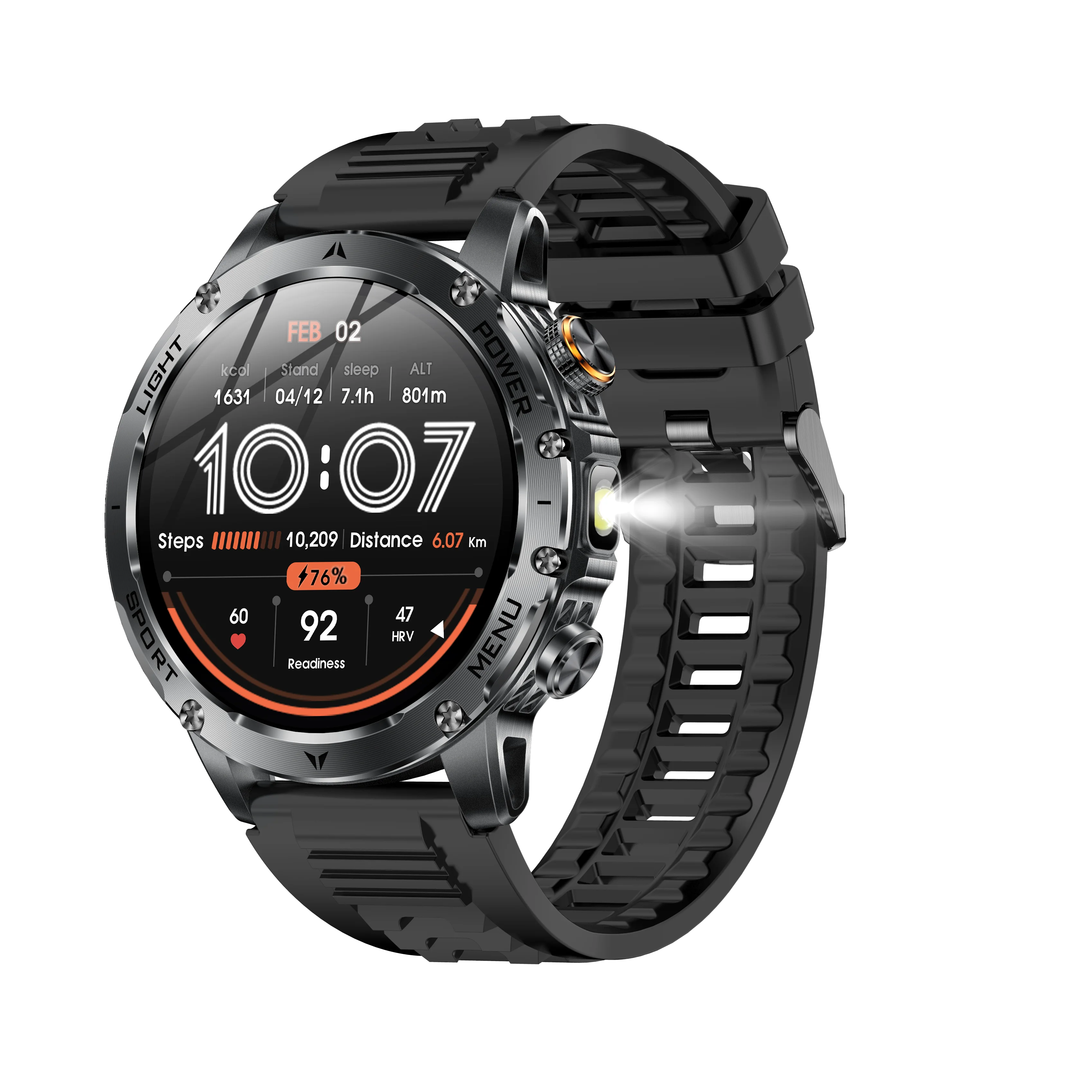 AK87 Outdoor Smart Watch Big Screen 1.7" HD Large Screen 100+ Sports BT Call Flashlight Compass Fitcloudpro IP68 SOS Smartwatch