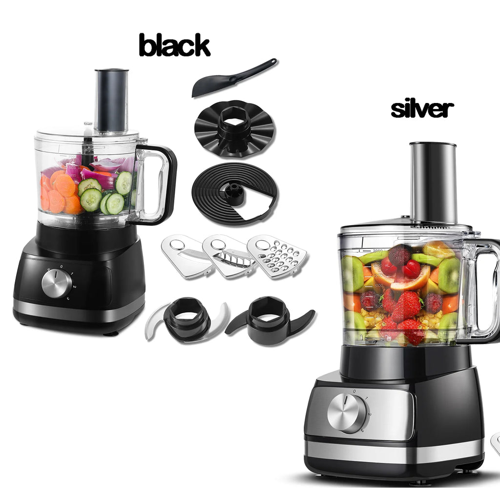 Black/Silver Food Processor, 6-in-1 Food Processor and Blender Multifunctional for Chopping,Slicing,Shredding and Kneading Dough