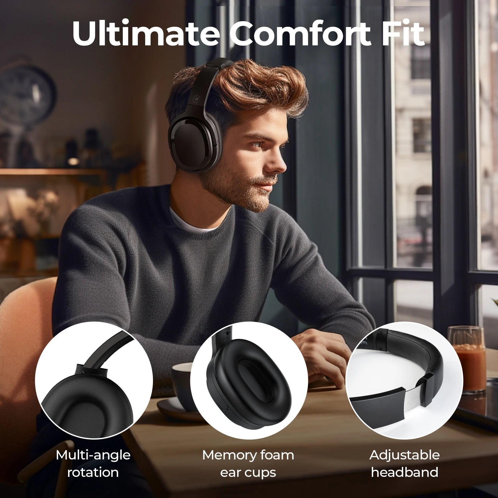 Hybrid ANC Wireless Headphones Over-ear BT5.2 Headset 35H Long Playtime Earphones