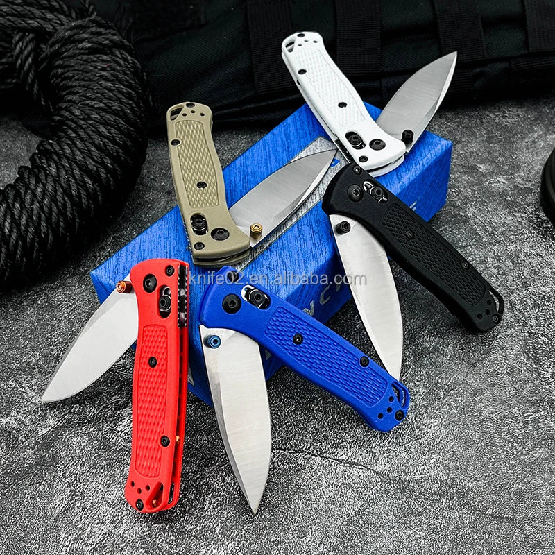 BM-Mini BUGOUT 533 Silver Blade Pocket Folding Knife Outdoor Camping EDC Tool Lightweight Anti Slip Camping Knife