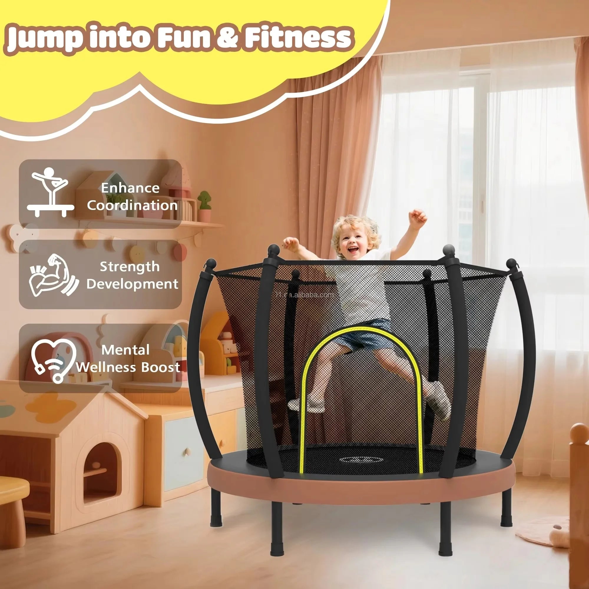 Zoshine 60 Inch Kids Trampoline with Enclosure Safety Net Strong Jumping Mat with Anti-slip Design Perfect for Kids Fun