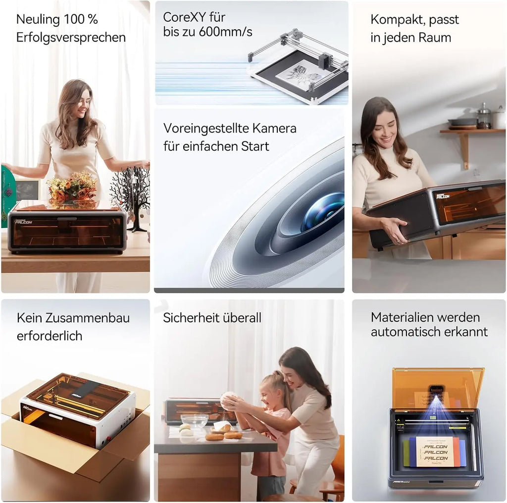 Falcon A1 10W Laser Engraving Machine Included Laser Cutter with Air Support HD Camera Positioning Class for MDF Metal Acrylic