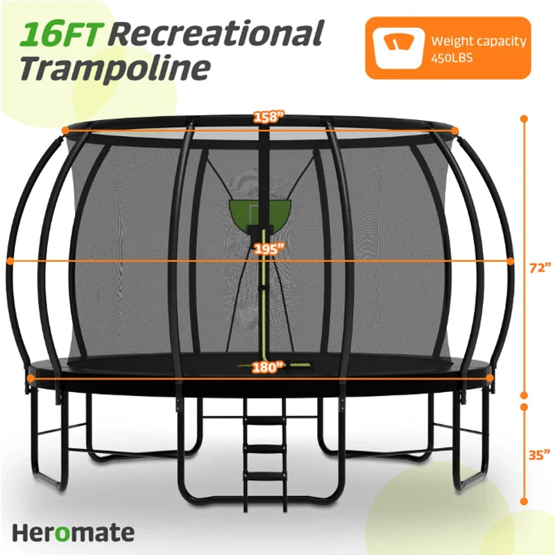 Zoshine Outdoor Heavy-Duty 16FT Large Size Jumping Training Trampoline for All Ages With Protective Net & Anti-UV Cover Pad