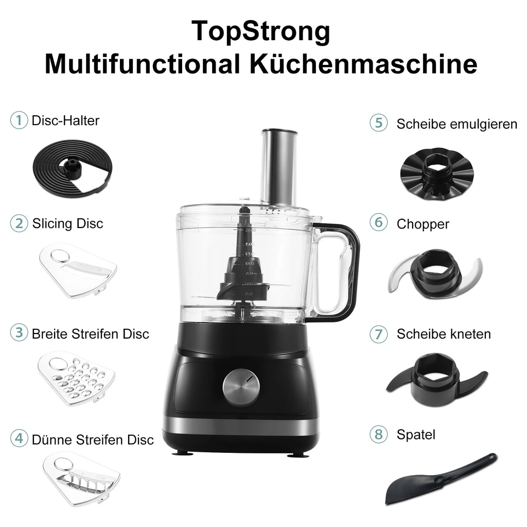 Black/Silver Food Processor, 6-in-1 Food Processor and Blender Multifunctional for Chopping,Slicing,Shredding and Kneading Dough