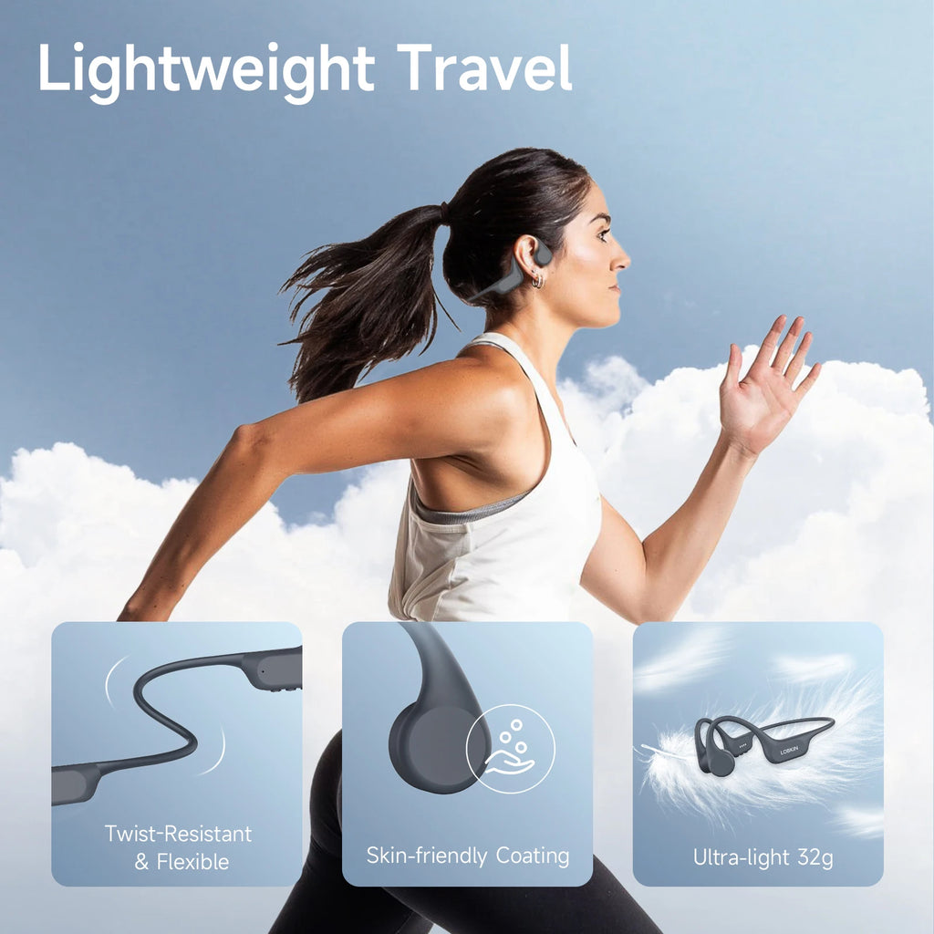 LOBKIN Bone Conduction Headphones for 5.4 Wireless Swimming Headset Underwater IP68 Waterproof Open Ear Sports LED Built-in 32GB