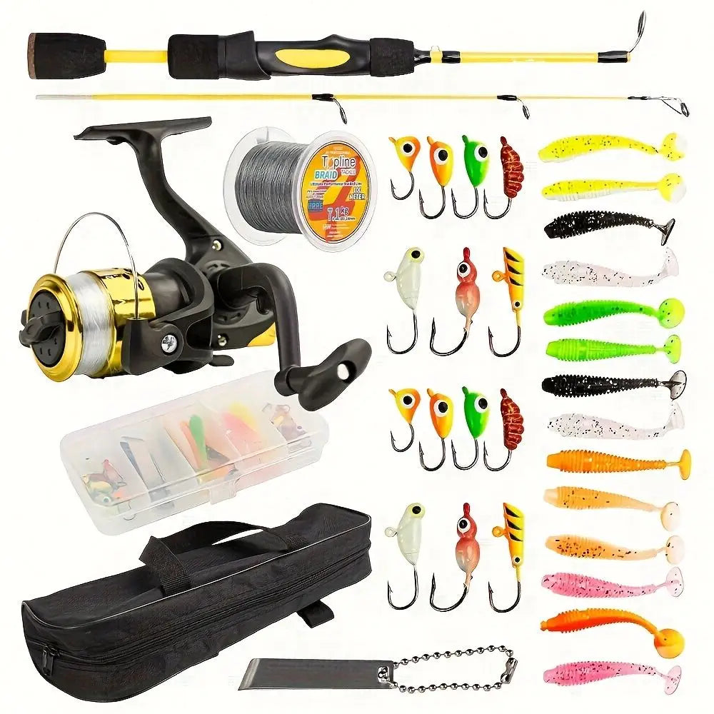 Topline Tackle Best Budget 4 Section Spinning Pole With Reel Combo Full Set Powerful Ice Fishing Rod Combo