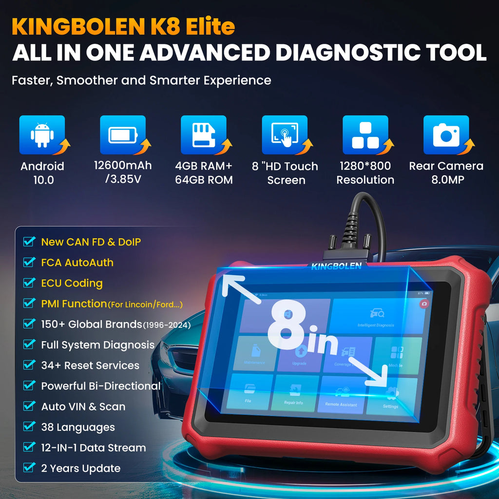 USA EU Warehouse Kingbolen K8 Elite Full System OBD2 Scanner for All Cars CANFD DOIP with 34 Resets Lifetime Free Update