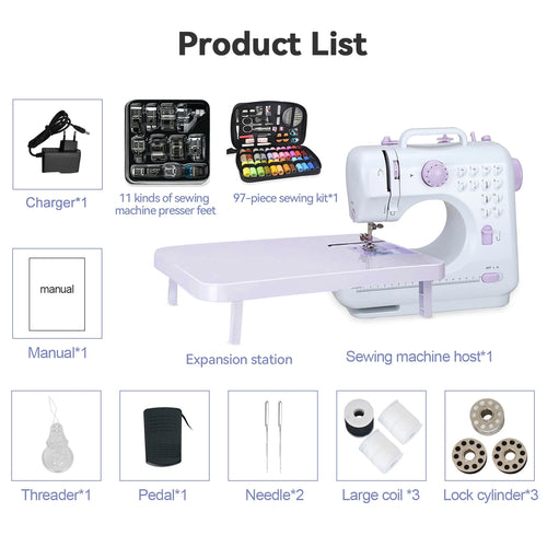 505A 12-Stitches Electric Sewing Machine Mini Household Double Thread Sewing Machine 11pcs Presser Feet 97pcs Sewing Kit EU 220V