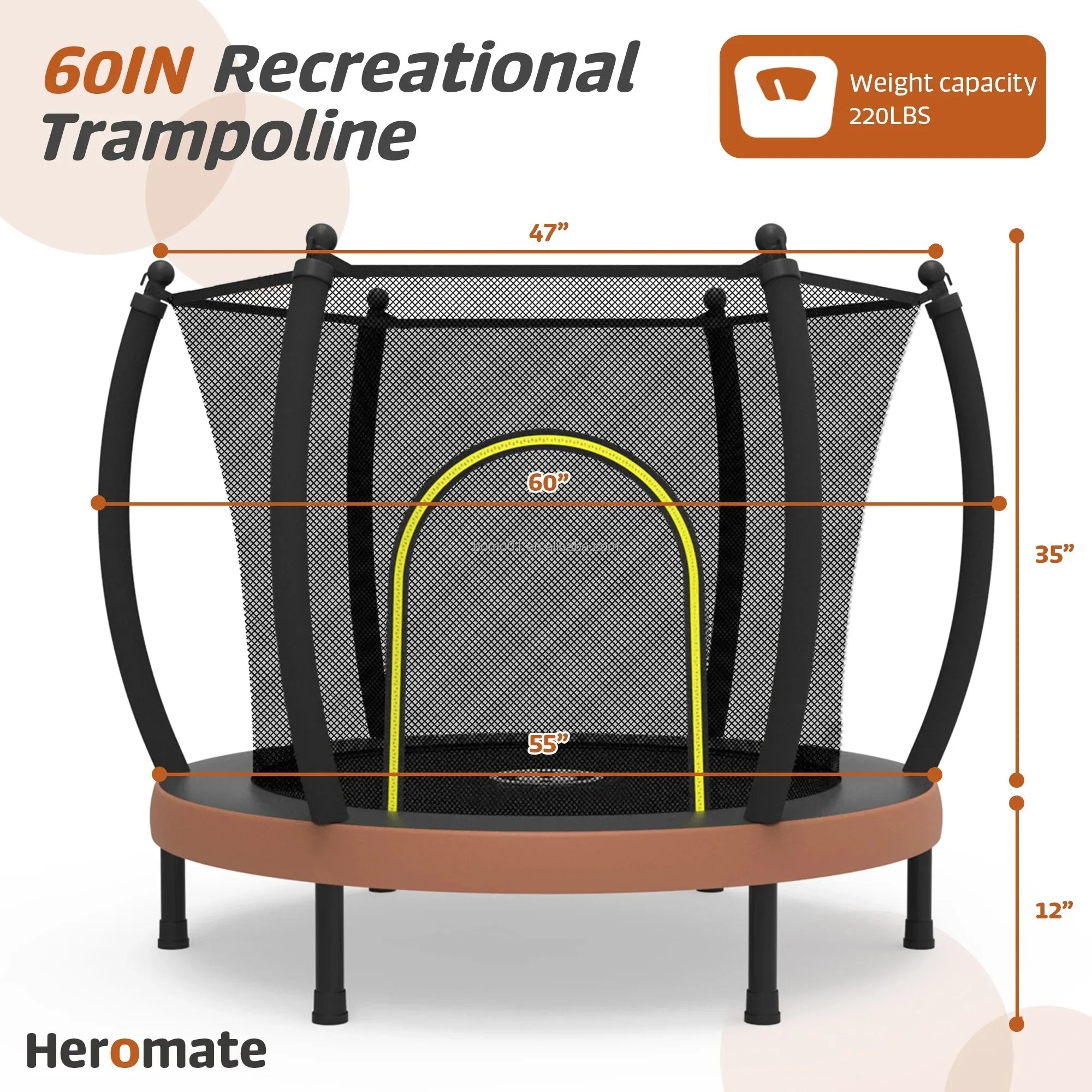 Zoshine 60-Inch Kids Jumping Trampoline Indoor Use Toddler Trampoline with Enclosure Net in Stock at U.S. Warehouse