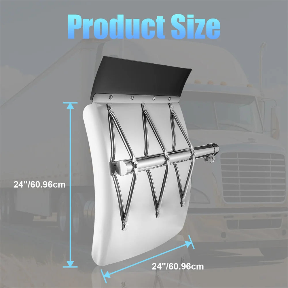 24"x24" Stainless Steel Quarter Fender Set Mud Flap Hangers with Single Bolt Mounting Brackets Fit for Semi Truck Trailer, 2PCS