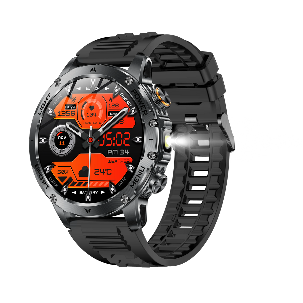 AK87 Outdoor Smart Watch Big Screen 1.7" HD Large Screen 100+ Sports BT Call Flashlight Compass Fitcloudpro IP68 SOS Smartwatch