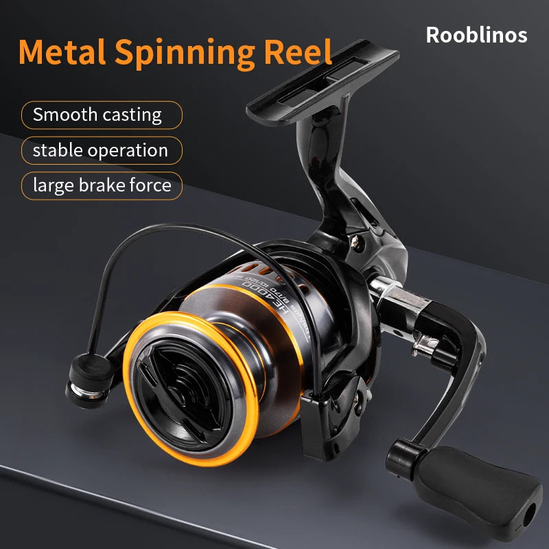 Rooblinos HE Metal Spool Spinning Fishing Reel 5.2:1 FreshwaterRock 10KG Max Drag River Lake Lure Fishing Bass Trout Fishing