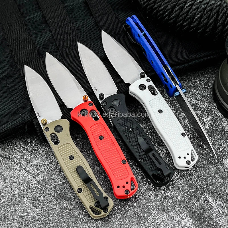 BM-Mini BUGOUT 533 Silver Blade Pocket Folding Knife Outdoor Camping EDC Tool Lightweight Anti Slip Camping Knife
