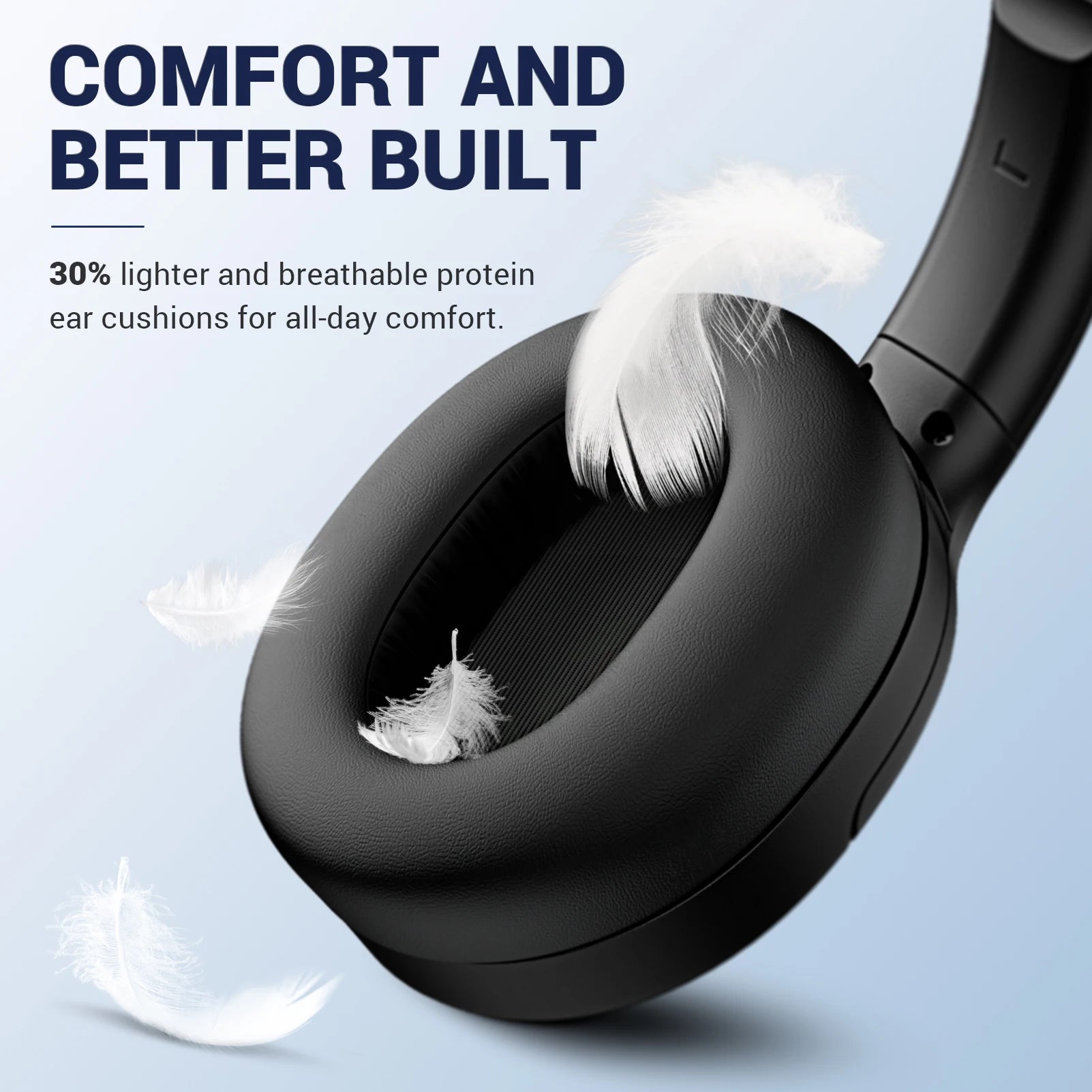 Hybrid Noise Cancelling Headphones with Deep Bass Wireless Headphones with Hi-Fi Audio,Memory Foam Ear Cups and 30H Play Time