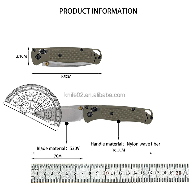 BM-Mini BUGOUT 533 Silver Blade Pocket Folding Knife Outdoor Camping EDC Tool Lightweight Anti Slip Camping Knife