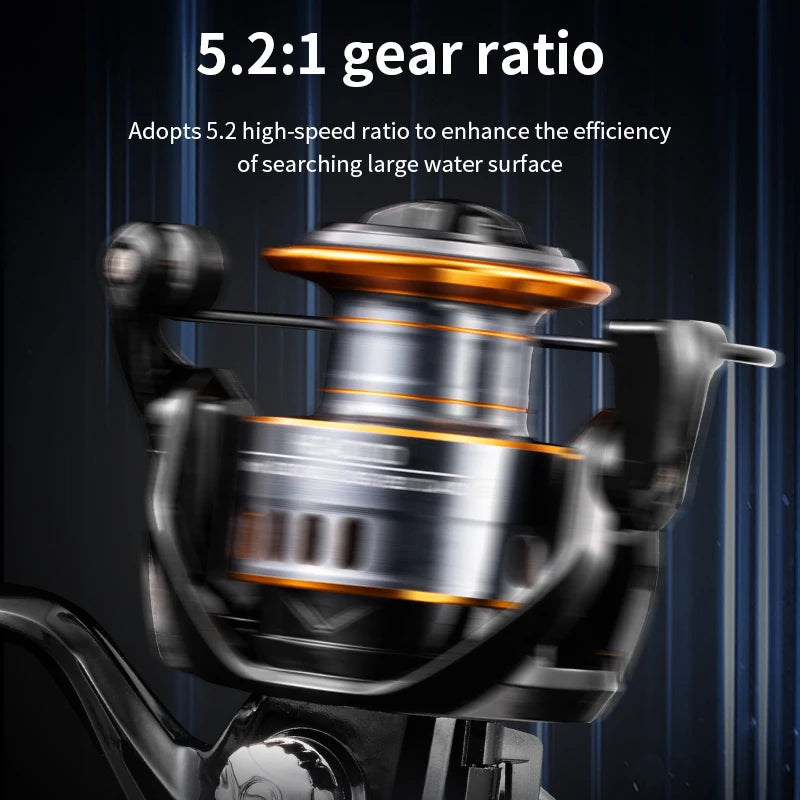 Rooblinos HE Metal Spool Spinning Fishing Reel 5.2:1 FreshwaterRock 10KG Max Drag River Lake Lure Fishing Bass Trout Fishing