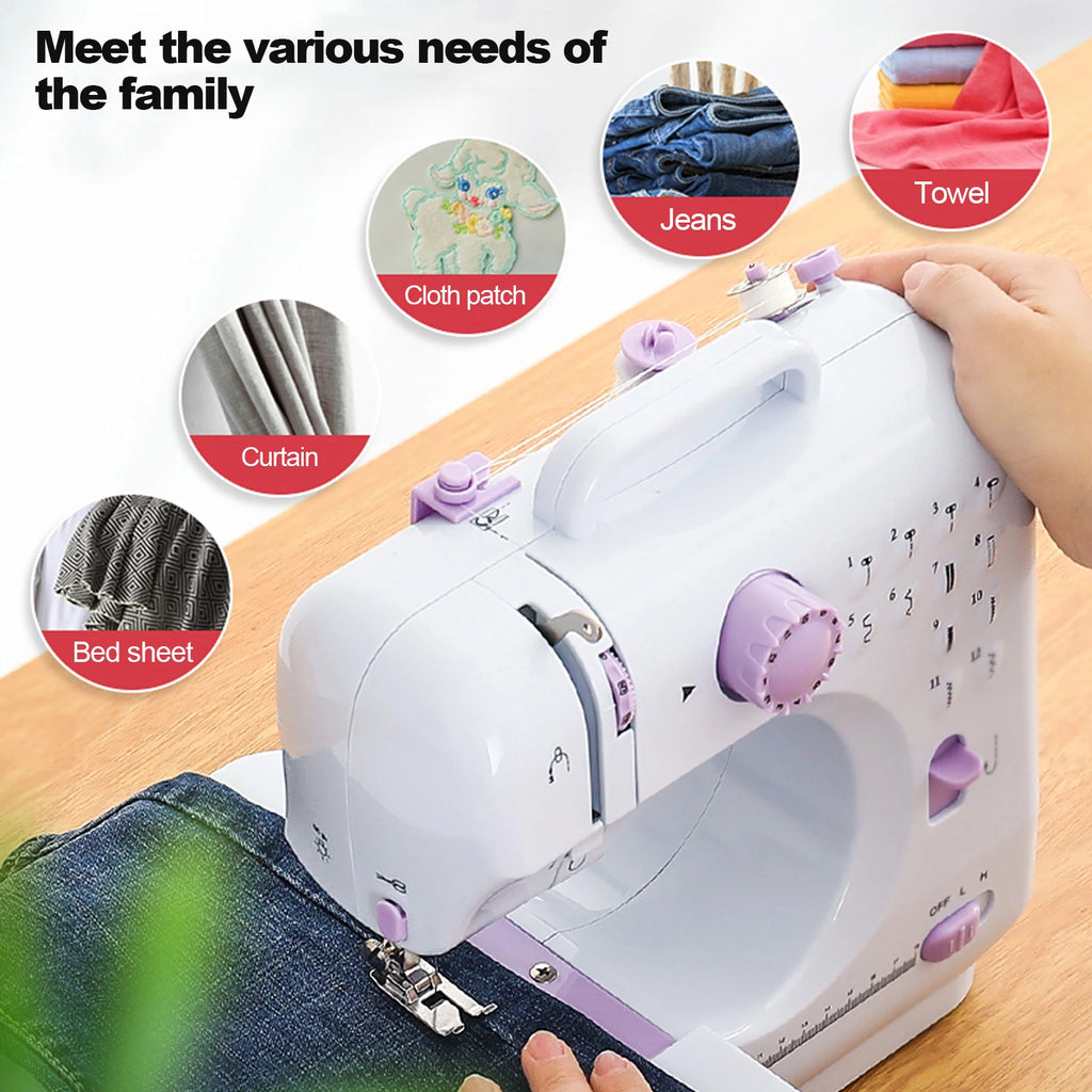 505A 12-Stitches Electric Sewing Machine Mini Household Double Thread Sewing Machine 11pcs Presser Feet 97pcs Sewing Kit EU 220V
