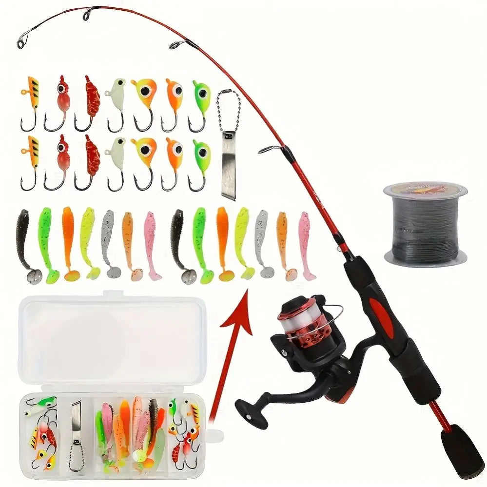 Topline Tackle Best Budget 4 Section Spinning Pole With Reel Combo Full Set Powerful Ice Fishing Rod Combo