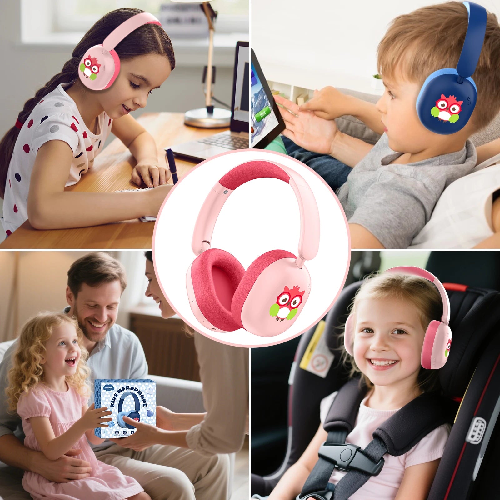 LOBKIN Kids Headphones Sports Wireless Over-Ear Foldable Design for 5.4 Hi-Fi Sound 20+ Hours Playtime 85dB Safe Volume