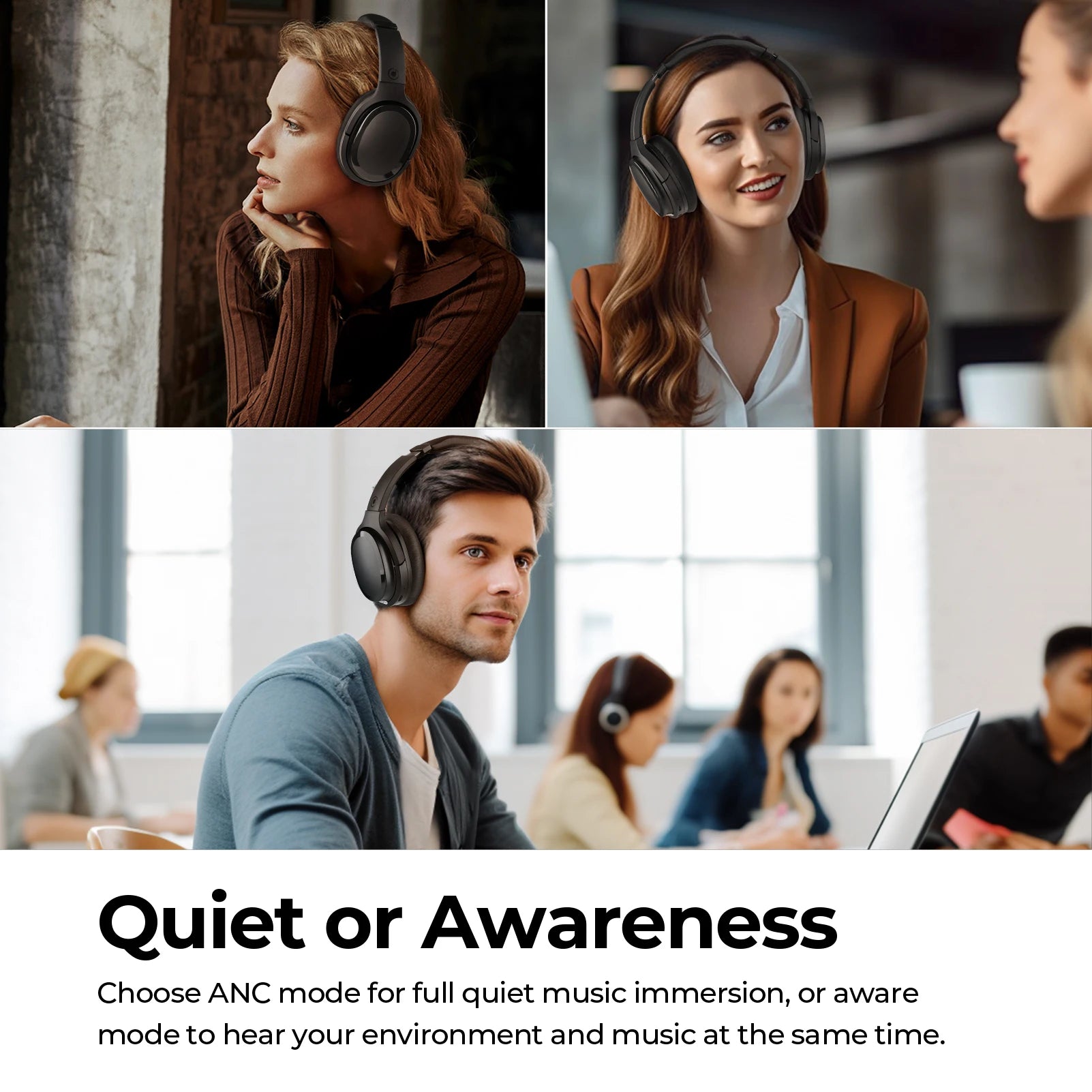 Hybrid ANC Wireless Headphones Over-ear BT5.2 Headset 35H Long Playtime Earphones