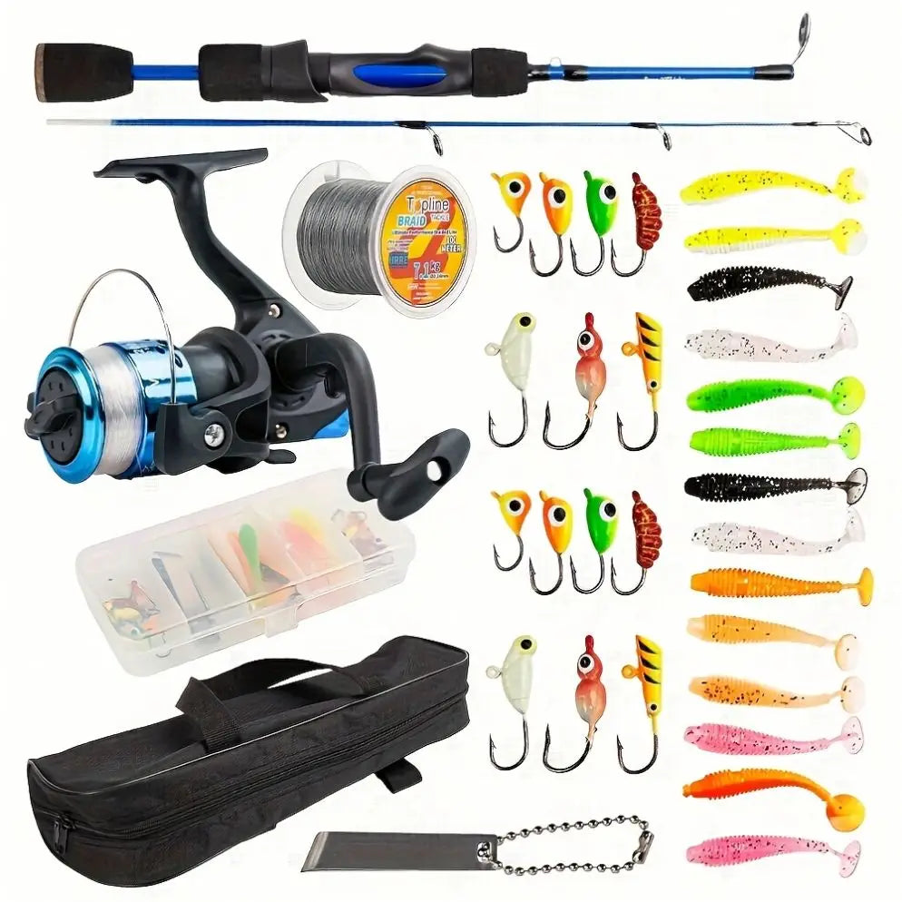Topline Tackle Best Budget 4 Section Spinning Pole With Reel Combo Full Set Powerful Ice Fishing Rod Combo