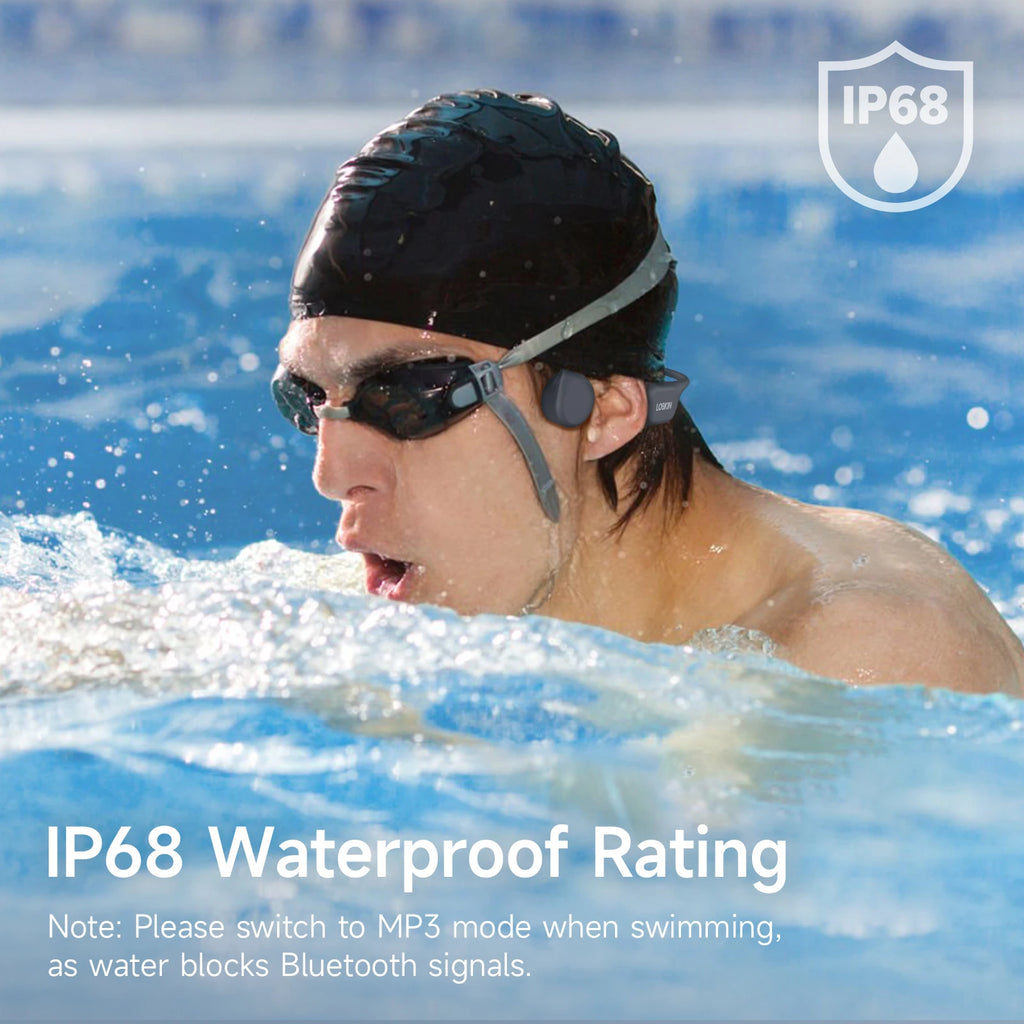 LOBKIN Bone Conduction Headphones for 5.4 Wireless Swimming Headset Underwater IP68 Waterproof Open Ear Sports LED Built-in 32GB
