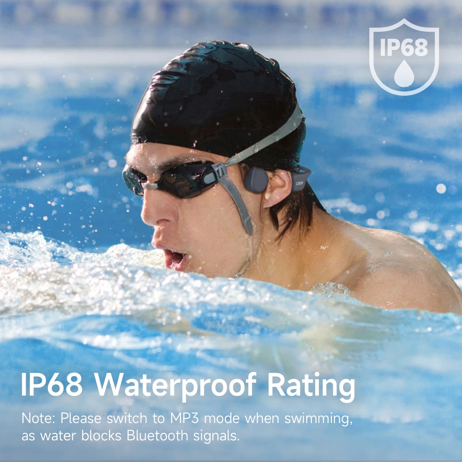 LOBKIN Bone Conduction Headphones for 5.4 Wireless Swimming Headset Underwater IP68 Waterproof Open Ear Sports LED Built-in 32GB