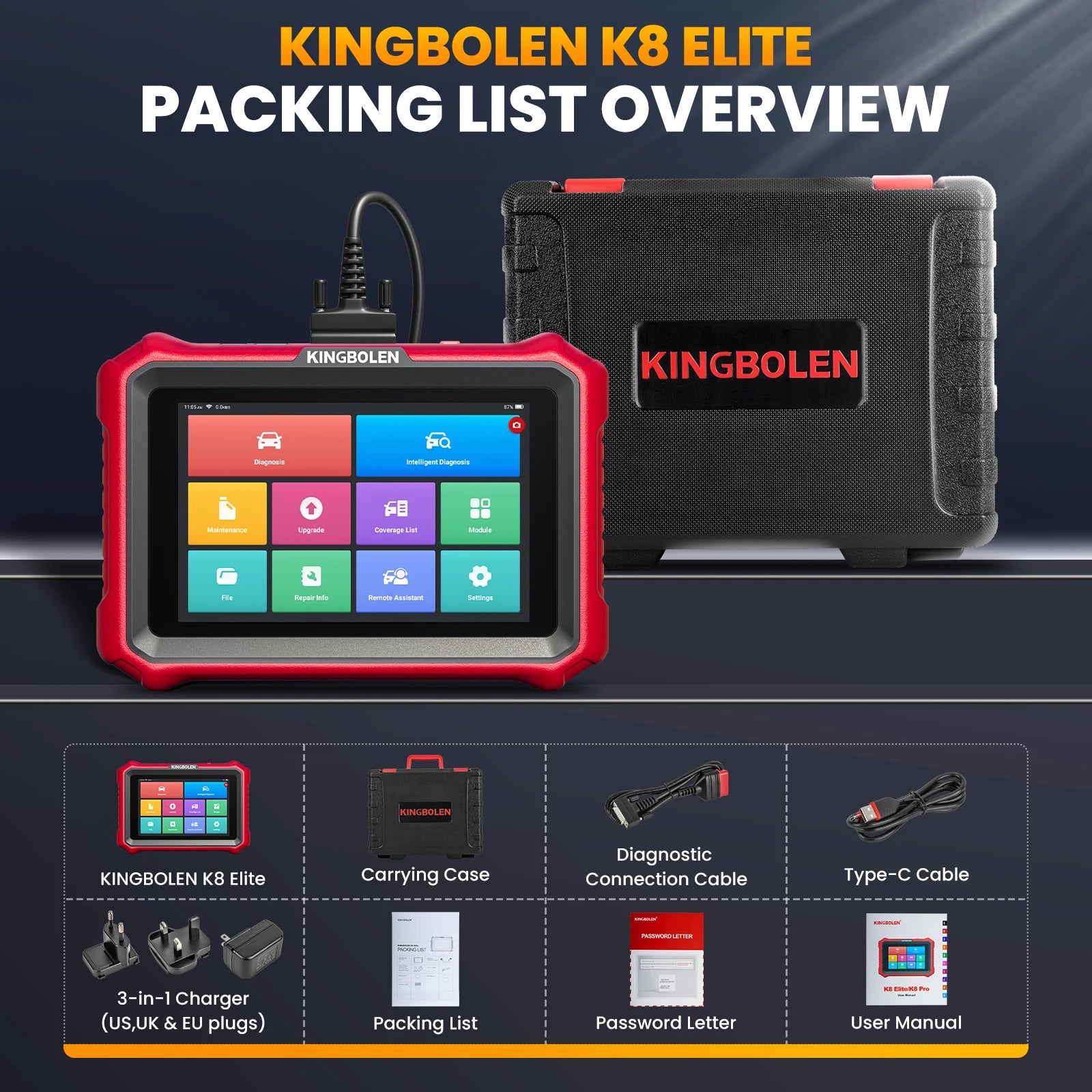 USA EU Warehouse Kingbolen K8 Elite Full System OBD2 Scanner for All Cars CANFD DOIP with 34 Resets Lifetime Free Update