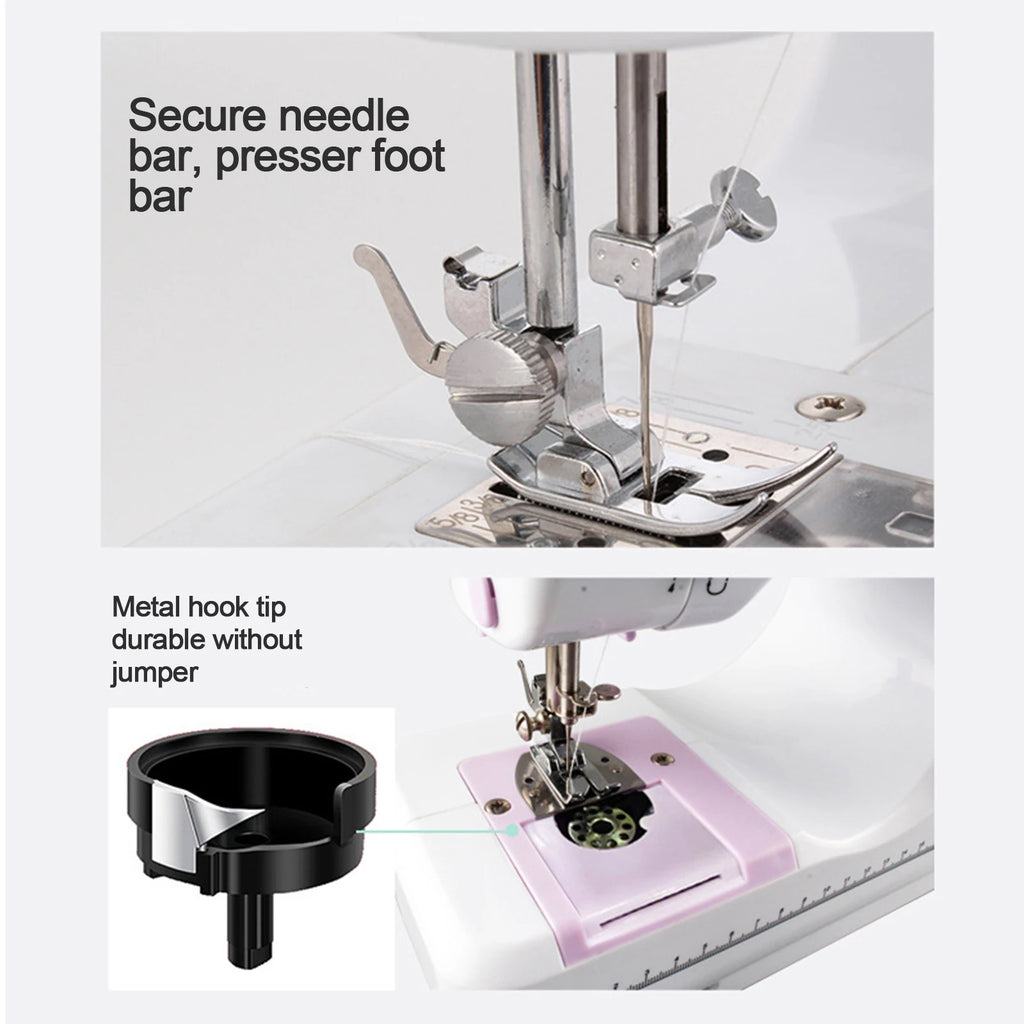 505A 12-Stitches Electric Sewing Machine Mini Household Double Thread Sewing Machine 11pcs Presser Feet 97pcs Sewing Kit EU 220V
