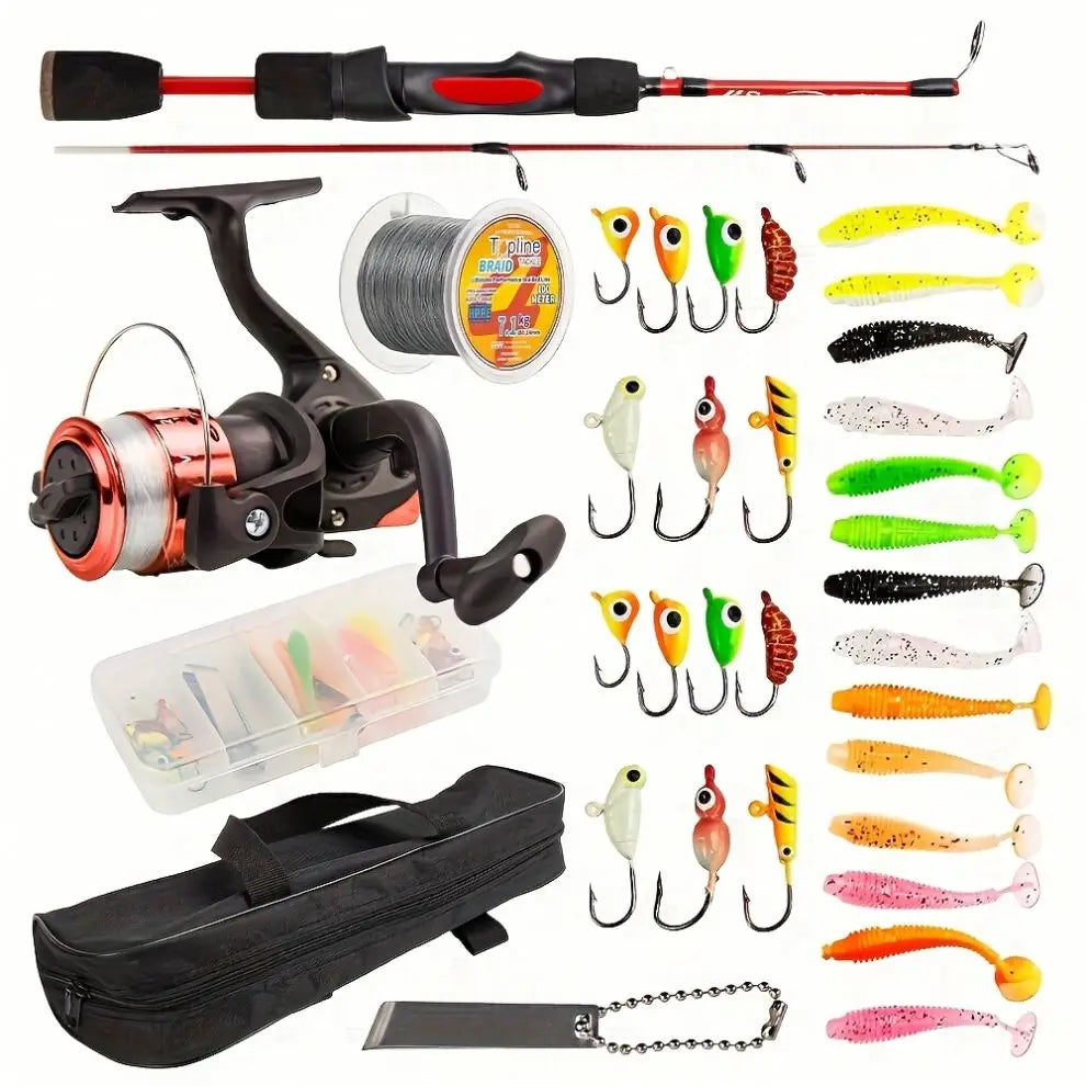 Topline Tackle Best Budget 4 Section Spinning Pole With Reel Combo Full Set Powerful Ice Fishing Rod Combo