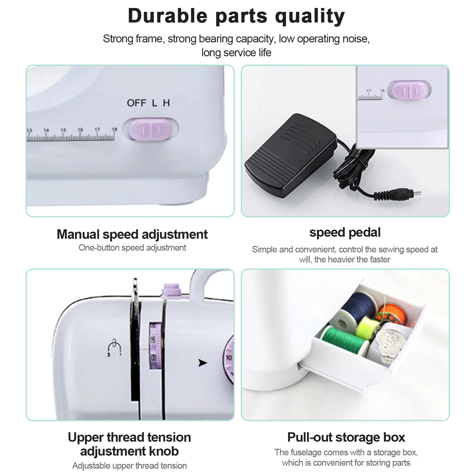 505A 12-Stitches Electric Sewing Machine Mini Household Double Thread Sewing Machine 11pcs Presser Feet 97pcs Sewing Kit EU 220V